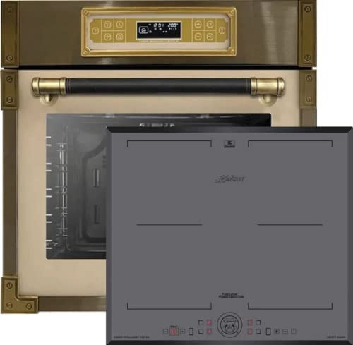 Kaiser Herdset EH 6726 ElfAD + KCT 6730 FIG, Retro Einbau Backofen 80L, Elektro Backofenset –11 Betriebsfunktionen + Einbau Induktions Kochfeld 60 cm, Graues Glas, 4 Kochzonen, Free Zone