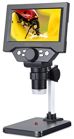 Koolertron Microscopio Digital 5.5 Pollici HD 1080P,LCD Electronico Microscopio Bambini 1-1000X,8 Luci LED Portatile