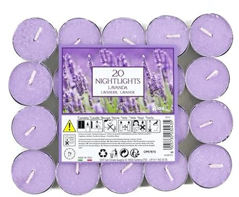 Marco Paul, set di 20 lumini profumati, 7 ore di combustione, candele profumate a lunga combustione, idea regalo, decorazione per la casa, illuminazione colorata, per casa, eventi, Natale (lavanda)