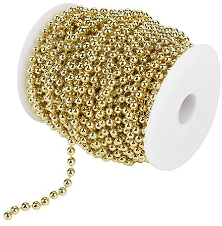 Wakects Perlenkette für Weihnachtsbaum, Hochzeit, Dekoration, Gold, ABS-Kunststoff, 25 m/Rolle, 6 mm, Klassisch, elegant, dekorativ