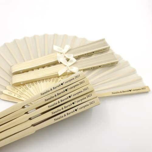 jifu Personalisierte Handfächer Fächer Handfächer mit Holzgriff Sommer Feste Party Hochzeit Hand Fan Saunafächer Fächer benutzerdefinierte Bräutigam & Braut Namen (beige,30pcs)