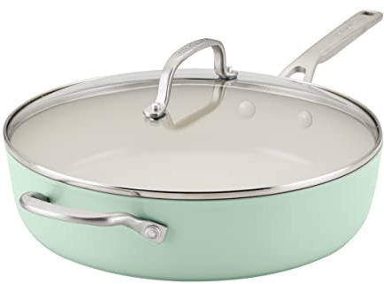 KitchenAid Hard Anodized Ceramic Nonstick Sauté Pan with Lid, 5 Quart - Pistachio