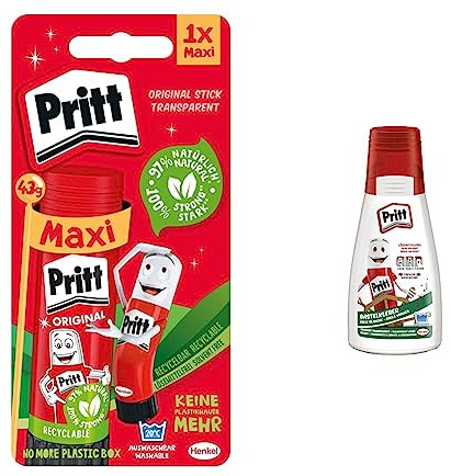 Bundle aus Pritt Klebestift, starker Klebstoff für Schule & Bürobedarf, 1x43g Pritt Stift + Pritt Bastelkleber, transparent trocknender Alleskleber für Zuhause, Schule oder Büro, 1 Flasche x100 g