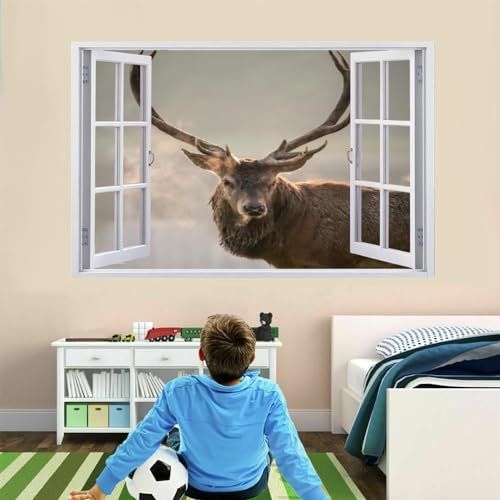 Wandtattoo Aufkleber Wandbild Elch Mauerloch 3D Durchbruch Effekt Wandsticker Natürliche Tiere Wandaufkleber Abnehmbare Wanddeko fürs Wohnung Wohnzimmer Schlafzimmer Bad Kinderzimmer Tapeten Deko