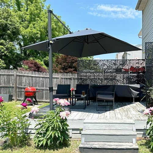 PURPLE LEAF Sonnenschirm 300 × 300 cm Alu Quadratisch 360° Drehbar Hellgrau