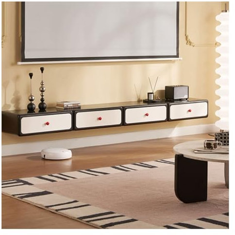 Hängend TV Board Schwebender TV-Ständer, wandmontiertes Entertainment-Center, TV-Medienkonsole, schwebende Regale mit 2 Türen und 2 Schubladen, schwebender TV-Schrank, großes Aufbewahrungs-TV-Regal fo