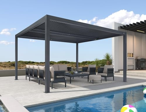 PURPLE LEAF Pergola Bioclimatique 4,24 x 3,68 m Pergola Aluminium Lames Orientables Superficie 15,6 m² Tonnelle de Jardin Exterieur Belvédères pour Patio Terrasse Exterieur, Gris
