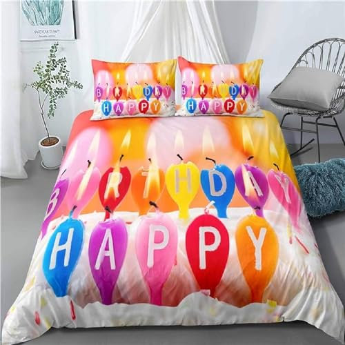 XLYYDS Bettwäsche 155x220 Geburtstagskerzen, Weiche Microfaser 3D Bettbezug Geburtstagsgeschenk, Bettbezüge Geburtstagskerzen und 2 Kissenbezug 80x80 cm CV412