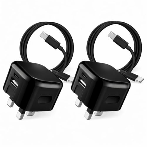 2 Pack For Samsung Galaxy Tab S11 S10 S9 USB C Fast Charger Plug and Cable | For Samsung Tab S11 Ultra FE S9 FE Plus S8 S7 S6 Lite, 20W dual port UK mains adapter, 60W braided USB C to C charger cable