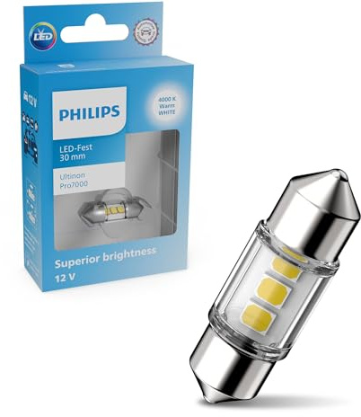 Philips Ultinon Pro7000 LED Festoon lampadina di segnalazione per auto, 4.000K Bianco Caldo, 30mm, 12V, Versione attuale