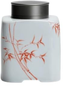 Grain Dispenser with Ceramic,Rice Container, Ceramic Ginger JarPantry Storage Containers Sealed Jar Pure Hand-painted Red Bamboo Tea Cans, Sealed Cans, Ceramic Tea Cans, Chinese Retro Household Tea C