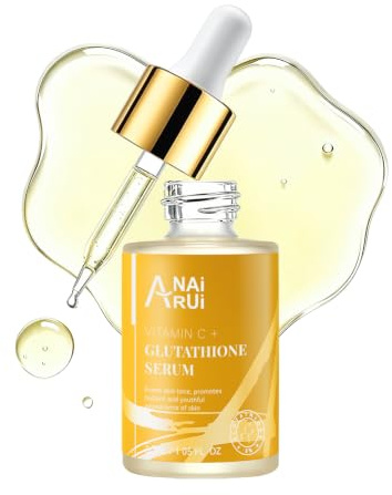 ANAiRUi glutationsserum med C-vitamin och niacinamid, glutathione skin ansiktsserum för huden, hydrering, Targets mörka fläckar och hyperpigmentering, slät hudton, 30 ml