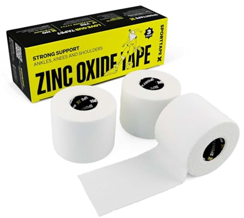 SPORTTAPE 3 Rollen Zinkoxid 5,0 cm x 10 m - Athletic Tape | Tapeverband weiß, reißbares unelastisches Sport Tape für Gelenke, Vermeidung von Blasenbildung, hautfreundlich, Boxen, Rudern