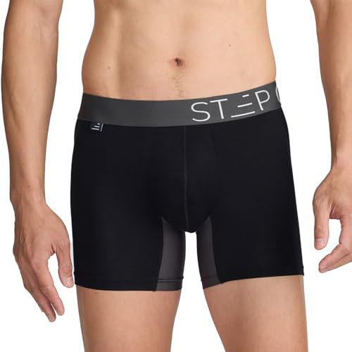 STEP ONE Bamboo Mens Underwear Trunks - Anti Chafing Boxers with 3D Support Pouch, Breathable Moisture Wicking Trunks, No Ride Up Underwear for Men Black and Grey X-Large