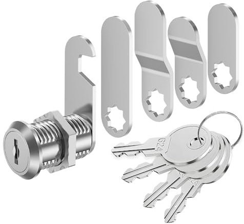 VOCIBO® Briefkastenschloss 25mm, Durchmesser 18mm | 4 Schlüssel, 5 Verschiedene Schlossplatten, Spindschloss, Drawer Lock, Hebelschloss für Briefkästen, Schranktüren