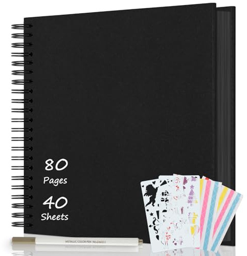 AIOR Fotoalbum zum Selbstgestalten und Einkleben, DIY Spiralalbum 80 Seiten, Fotoalben Scrapbook 30,5x30,5cm, Fotobuch für Baby Valentinstag Geburtstag Jahrestag Geschenk (Schwarz)