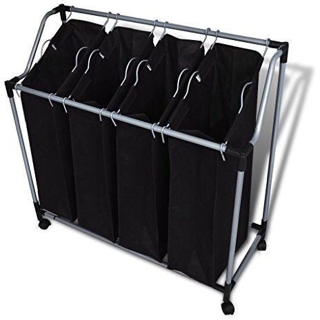 ShGaxin 4 Fächer Schwarz Wäschesortierer, Wäscheschrank, Wäschekorb, Wäschesammler, Wäsche Sortiersystem, Laundry Baskets,