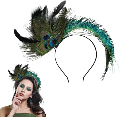 YUYWWAN påfågel hårband dam, hårsmycke fjädrar karneval, lätt fjäder diadem, påfågel fjäderhuvudbonad hårband karneval för flickor kvinnor maskerad look tillbehör
