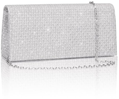 Toptime Clutch Silber, Glitzer Abendtasche Damen mit Abnehmbare Metallkette, Elegante Pailletten Handtasche Frauen, Crossbody Umhängetasche Damen Klein für Hochzeit, Bankett, Party