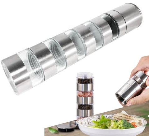 Juego de mini tarros de especias 5 en 1, tarros de especias portátiles, para camping, juego de especias de viaje y pícnic, mini molinillo de sal para cocina, camping, accesorios de viaje