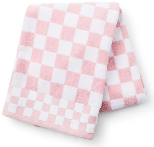 MACKENZIE-CHILDS Bath Towel, Cute Decorative Bathroom Towel, Pink-and-White Rosy Check
