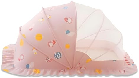 Nakazawa Moskitonetz,Baby Nestchen Tragbar,Ultra-Langlebig, Halbverdunkelnd, Moskitonetz für Bett, Krippennetz mit 10 cm Saumrock, Schlafkapsel (rosa Farbe)
