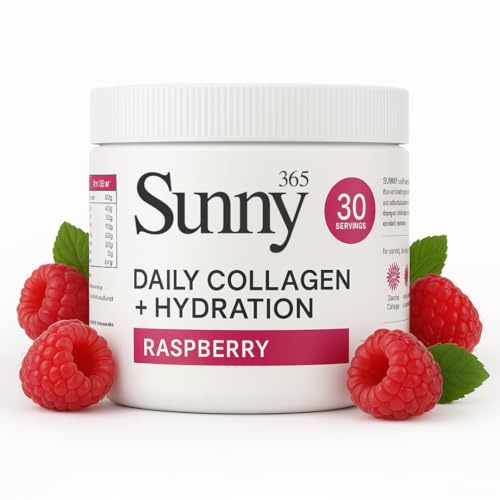 Sunny Collagen & Electrolytes Supplements | Advanced Hydration + Vitamins & Mineral Complex | Supports Recovery, Skin & Joints | Collagen Supplements for Women & Men | Raspberry Flavour | 30 Servings