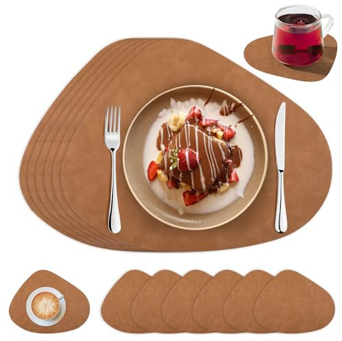 Abwaschbare Untersetzer Set, Hitzebeständig 230°C, rutschfest Abwischbare Wasserdicht Tischsets für Esstisch, Restaurant, Innenküche, Outdoor BBQ, 6er Set (Camel)