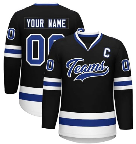KONG JIMFAN Personalisiertes Eishockey Trikot,Hockey Kostüm für Erwachsene Locker Atmungsaktiv Eishockey Trikots mit Eigenem Namen Nummer Logo & Teamname,Sporttrikot für Fans(#B Black)