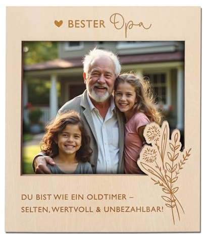 Joli Coon Bilderrahmen Bester Opa Du bist wie ein Oldtimer, Geschenk Opa | Fotoeinschub für gemeinsame Erinnerungen, Magnetrückseite, naturfarbene Geschenkschachtel