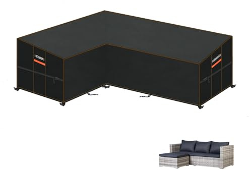 HEIMUNI Överdrag för Trädgårdsmöbler L-formade Soffor, Vattentät Hörnsoffa, Presenning med Ventilationsöppningar, Vindtätt Loungeskydd, Loungemöbler Skydd för L-form Lounge, 150x215x80x80/65cm