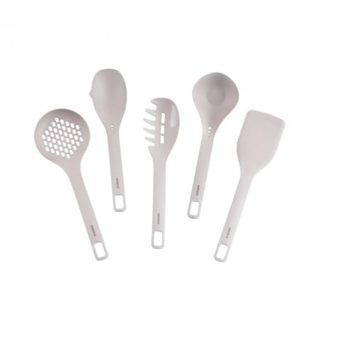 Karaca Chef's Art 5-Piece Kitchen Utensils Set, Cooking Utensils Set, Includes Spatula, Serving Spoon, Spaghetti Server, Strainer, Ladle, Beige Kitchen Tools & Gadgets