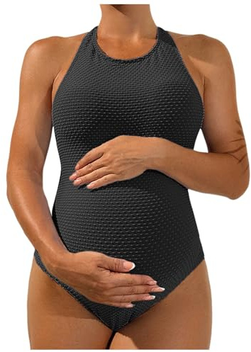 Umstandsbadeanzug Damen Umstands-Bikini Schwangerschafts Maternity Badeanzug U-Ausschnitt Einteilige Umstandsbademode Swimwear Swimsuit Strandbekleidung Schwimmbekleidung für Schwangere (M)