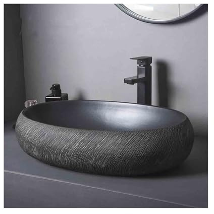 YHxFlux Lavandino Bagno Lavandino in Ceramica Nera da appoggio Lavandino Vintage Bagno Casa Lavabo da Appoggio
