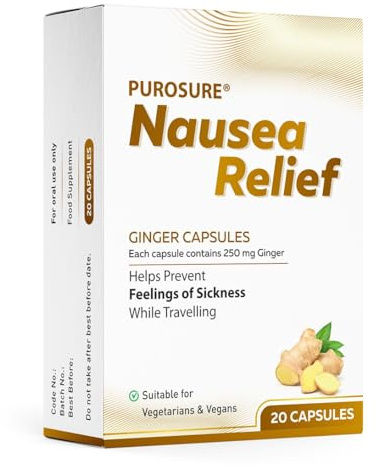 Purosure Nausea Relief Ginger Capsules for Travel Sickness Relief, 250 mg (20)