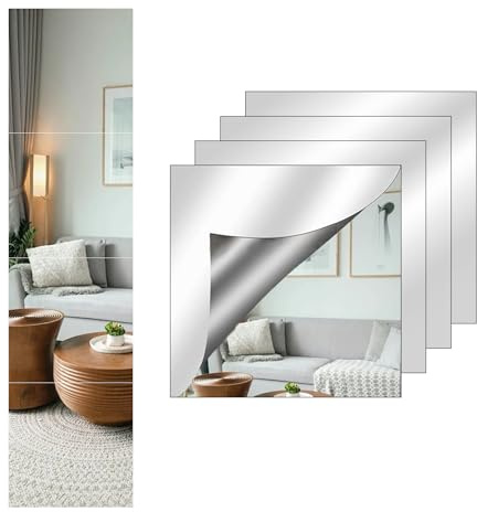 Vernerth 4 pezzi specchio adesivo acrilico 30x30 cm con spessore 2 mm, piastrelle decorative autoadesive per pareti - Soluzione ideale per bagno, soggiorno e decorazioni murali