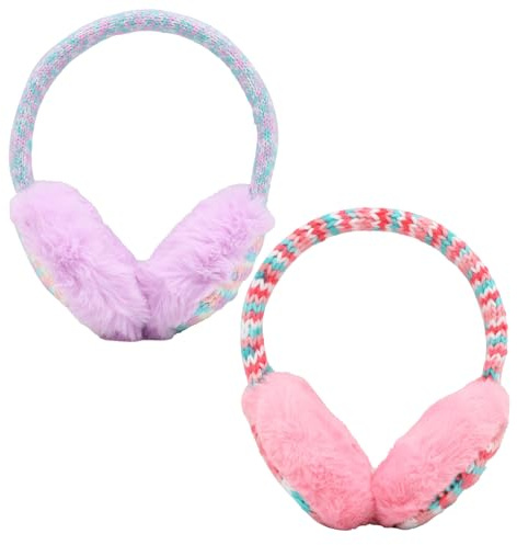 VEGCOO 2 Pcs Kids Earmuffs, Adjustable Kids Earmuff Knitted Earmuff Winter Warm Plush Ear Muffs, Soft Velvet Ear Covers Warmers Earmuffs for Girls Boys Kid Toddler and Teen 3-8 Years
