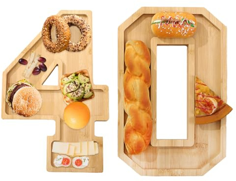 Hapivida Numéro en Bois Boards de Charcuterie, 12 Numéro Plateau de Service Plateaux Alimentaires Fruit Salade Fromage Vegetable Affiche Assiettes pour la Fête d'Anniversaire (40)