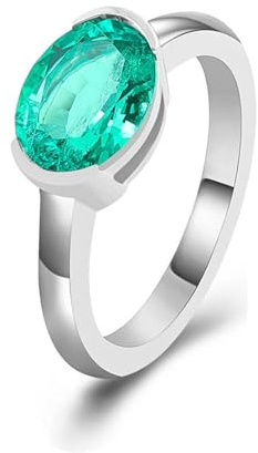 Wycian Ring Damen Verlobungsring Ringe Frauen 49 9 Karat Weißgold Im Labor Hergestellter Smaragd Oval Größe 49 (15.6) Elegant für Mutter Neujahr Personalisierbar