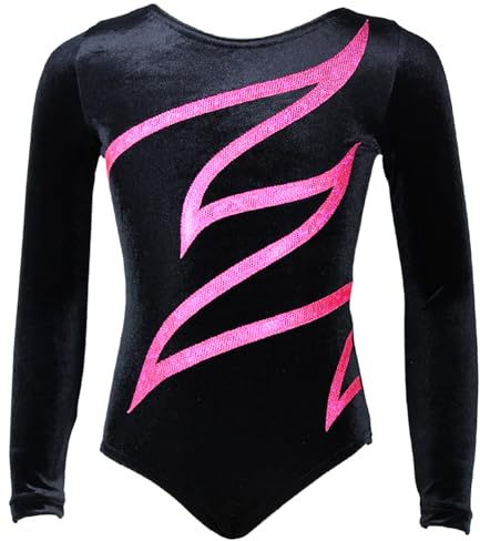 GymStern Plamak Basic - LANGARM - Farbe SAMT SCHWARZ-PINK, Größe 134-140