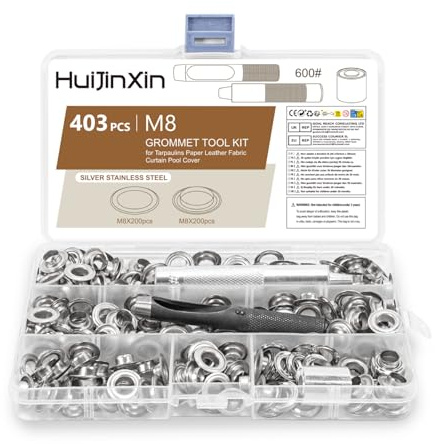 Grommet - Set di 403 occhielli per teloni, occhielli da 8 mm, set di pinze per occhielli, occhielli in metallo, per tessuto, pinza per occhielli per teloni in pelle, copertura per piscina (M8, pezzi