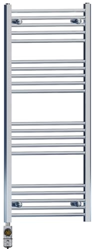Myhomeware 550mm x 1200mm Chrome Electric Bathroom Towel Rail Radiator Heater - AF Thermostatic Electric Element Pre-Filled Stock Clearance