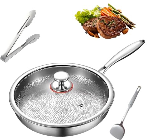 Oveallgo TitanioX – Sartén de Titanio Puro Antiadherente sin Recubrimientos ni Químicos, 100% Titanio, Resistente A Rayones, Calentamiento RáPido, Con Tapa, Apto Para Todo Tipo De Fuegos (M-26cm)