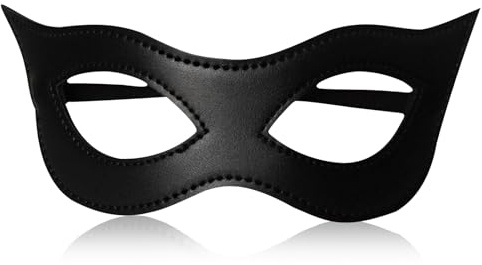 IHLOOTD Masque Chat Femme Noir en Cuir, Demi Masque Yeux de Chat, Masque de Mascarade, Accessoire Costume Chat pour Halloween, Carnaval, Cosplay