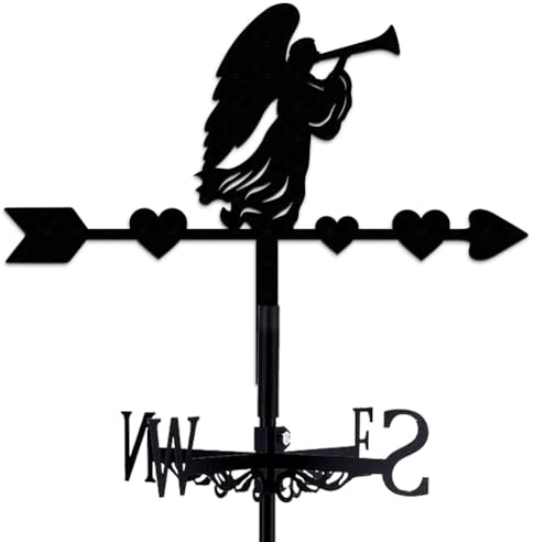 INFUNLY Angel Weathervane Black Metal Wind Vane 26 Height Iron Decorative Weathercock Wind Direction Indicator Tool Victorian Wind Catcher Handcrafted Wind Vane with Mount for Housewarming Gift