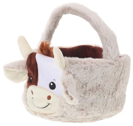 UTHCLO Canasta de Pascua de Peluche con Forma de Vaca para Pequeños, Bolsa Portátil con Asa Resistente, Color Claro y Negro, Reutilizable para Guardar Dulces y Huevos en Celebraciones