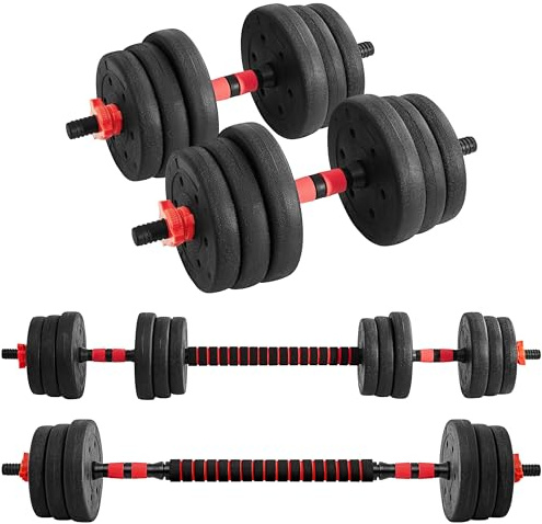 Yaheetech Dumbbells Set 20kg Adjustable Dumbbell & Barbell Weight Set | Free Weights with Multiple Weight Combinations, Easy Assembly, Secure Locking Collars, Non-Slip Grip for Home Gym Workout