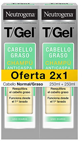 Neutrogena T/Gel Champú Anticaspa de uso diario (2 x 250 ml), champú para cabello graso, champú para un pelo con aspecto saludable, reduce la caspa desde la 1ª aplicación