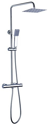 MOL Duschsäule mit Thermostat-Wasserhahn und ausziehbarem Rundrohr, 80 bis 120 cm, quadratisch, verchromte Oberfläche, Original-Ersatzteile
