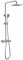 Columna de ducha MOL con grifo termostático y tubo redondo extensible de 80 a 120 cm. Rociador y ducha de mano cuadrados, acabados cromados. Repuestos originales
